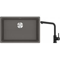 Franke Maris MRG 110-62 zlewozmywak 62x40 cm Fragranite kamienny szary z baterią kuchenną Lina czarny mat (1250687258, 1150712435)
