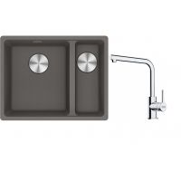 Franke Maris MRG 160-34-15SBR zlewozmywak 52x40 cm Fragranite kamienny szary z baterią kuchenną Lina chrom (1250687266, 1150712420)