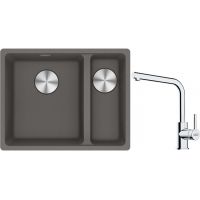 Franke Maris MRG 160-34-15SBR zlewozmywak 52x40 cm Fragranite kamienny szary z baterią kuchenną Lina chrom (1250687266, 1150693230)