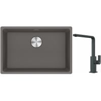 Franke Maris MRG 110-62 zlewozmywak 62x40 cm Fragranite kamienny szary z baterią kuchenną Mythos czarna stal szlachetna (1250687258, 1150550441)