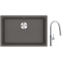 Franke Maris MRG 110-62 zlewozmywak 62x40 cm Fragranite kamienny szary z baterią kuchenną Pescara L Slide-In chrom (1250687258, 1150538940)