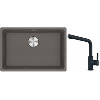 Franke Maris MRG 110-62 zlewozmywak 62x40 cm Fragranite kamienny szary z baterią kuchenną Urban czarny mat (1250687258, 1150627523)