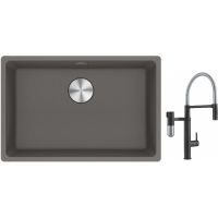 Franke Maris MRG 110-62 zlewozmywak 62x40 cm Fragranite kamienny szary z baterią kuchenną Vital Semi-Pro czarny mat/stal (1250687258, 1200621313)