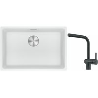 Franke Maris MRG 110-62 zlewozmywak 62x40 cm Fragranite biały polarny z baterią kuchenną Atlas czarna stal szlachetna (1250687259, 1150550427)