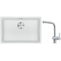 Franke Maris MRG 110-62 zlewozmywak 62x40 cm Fragranite biały polarny z baterią kuchenną Atlas stal szlachetna (1250687259, 1150521439)