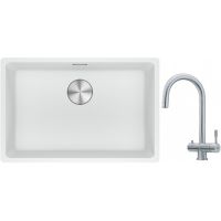 Franke Maris MRG 110-62 zlewozmywak 62x40 cm Fragranite biały polarny z baterią kuchenną Eos stal szlachetna (1250687259, 1200179979)