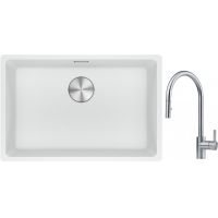 Franke Maris MRG 110-62 zlewozmywak 62x40 cm Fragranite biały polarny z baterią kuchenną Eos stal szlachetna (1250687259, 1150590045)