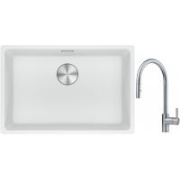 Franke Maris MRG 110-62 zlewozmywak 62x40 cm Fragranite biały polarny z baterią kuchenną Eos stal szlachetna (1250687259, 1150590045)