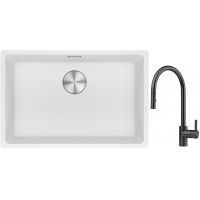 Franke Maris MRG 110-62 zlewozmywak 62x40 cm Fragranite biały polarny z baterią kuchenną Eos czarna stal szlachetna (1250687259, 1150613671)