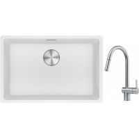 Franke Maris MRG 110-62 zlewozmywak 62x40 cm Fragranite biały polarny z baterią kuchenną Leda Neo stal szlachetna (1250687259, 1150590047)