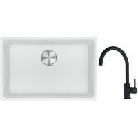 Franke Maris MRG 110-62 zlewozmywak 62x40 cm Fragranite biały polarny z baterią kuchenną Lina czarny mat (1250687259, 1150626019)