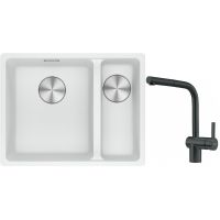 Franke Maris MRG 160-34-15SBR zlewozmywak 52x40 cm Fragranite biały polarny z baterią kuchenną Atlas czarna stal szlachetna (1250687267, 1150550427)
