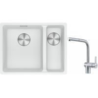 Franke Maris MRG 160-34-15SBR zlewozmywak 52x40 cm Fragranite biały polarny z baterią kuchenną Atlas stal szlachetna (1250687267, 1150521439)