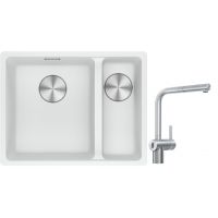 Franke Maris MRG 160-34-15SBR zlewozmywak 52x40 cm Fragranite biały polarny z baterią kuchenną Atlas Neo Sensor stal szlachetna (1250687267, 1150625523)