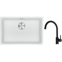 Franke Maris MRG 110-62 zlewozmywak 62x40 cm Fragranite biały polarny z baterią kuchenną Lina onyx (1250687259, 1150626020)