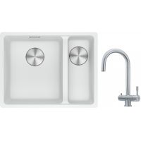 Franke Maris MRG 160-34-15SBR zlewozmywak 52x40 cm Fragranite biały polarny z baterią kuchenną Eos stal szlachetna (1250687267, 1200179979)