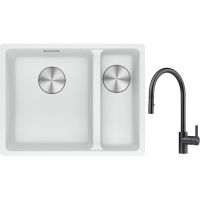 Franke Maris MRG 160-34-15SBR zlewozmywak 52x40 cm Fragranite biały polarny z baterią kuchenną Eos czarna stal szlachetna (1250687267, 1150613671)