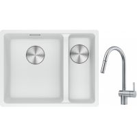 Franke Maris MRG 160-34-15SBR zlewozmywak 52x40 cm Fragranite biały polarny z baterią kuchenną Leda Neo stal szlachetna (1250687267, 1150590047)