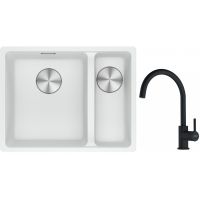 Franke Maris MRG 160-34-15SBR zlewozmywak 52x40 cm Fragranite biały polarny z baterią kuchenną Lina czarny mat (1250687267, 1150626019)