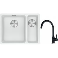 Franke Maris MRG 160-34-15SBR zlewozmywak 52x40 cm Fragranite biały polarny z baterią kuchenną Lina onyx (1250687267, 1150626020)