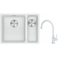 Franke Maris MRG 160-34-15SBR zlewozmywak 52x40 cm Fragranite biały polarny z baterią kuchenną Lina biały polarny (1250687267, 1150626024)