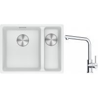 Franke Maris MRG 160-34-15SBR zlewozmywak 52x40 cm Fragranite biały polarny z baterią kuchenną Lina chrom (1250687267, 1150712420)