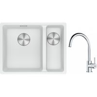 Franke Maris MRG 160-34-15SBR zlewozmywak 52x40 cm Fragranite biały polarny z baterią kuchenną Lina chrom (1250687267, 1150693228)