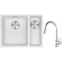 Franke Maris MRG 160-34-15SBR zlewozmywak 52x40 cm Fragranite biały polarny z baterią kuchenną Lina chrom (1250687267, 1150693229)