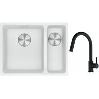 Franke Maris MRG 160-34-15SBR zlewozmywak 52x40 cm Fragranite biały polarny z baterią kuchenną Lina onyx (1250687267, 1150626055)