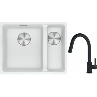 Franke Maris MRG 160-34-15SBR zlewozmywak 52x40 cm Fragranite biały polarny z baterią kuchenną Lina czarny mat (1250687267, 1150626053)