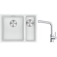 Franke Maris MRG 160-34-15SBR zlewozmywak 52x40 cm Fragranite biały polarny z baterią kuchenną Lina chrom (1250687267, 1150693230)