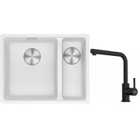 Franke Maris MRG 160-34-15SBR zlewozmywak 52x40 cm Fragranite biały polarny z baterią kuchenną Lina czarny mat (1250687267, 1150712435)