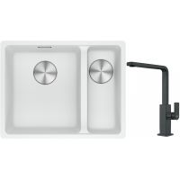 Franke Maris MRG 160-34-15SBR zlewozmywak 52x40 cm Fragranite biały polarny z baterią kuchenną Mythos czarna stal szlachetna (1250687267, 1150550441)