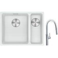 Franke Maris MRG 160-34-15SBR zlewozmywak 52x40 cm Fragranite biały polarny z baterią kuchenną Pescara L Slide-In chrom (1250687267, 1150538940)