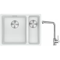 Franke Maris MRG 160-34-15SBR zlewozmywak 52x40 cm Fragranite biały polarny z baterią kuchenną Sirius Side chrom (1250687267, 1150668280)