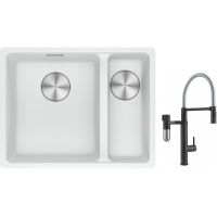 Franke Maris MRG 160-34-15SBR zlewozmywak 52x40 cm Fragranite biały polarny z baterią kuchenną Vital Semi-Pro czarny mat/stal (1250687267, 1200621313)