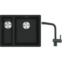 Franke Maris MRG 160-34-15SBL zlewozmywak 52x40 cm Fragranite czarny mat z baterią kuchenną Atlas czarna stal szlachetna (1250687268, 1150550427)