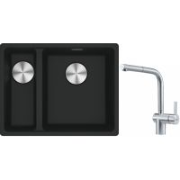 Franke Maris MRG 160-34-15SBL zlewozmywak 52x40 cm Fragranite czarny mat z baterią kuchenną Atlas stal szlachetna (1250687268, 1150521439)