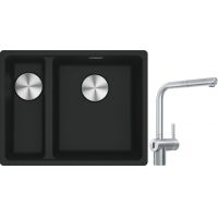 Franke Maris MRG 160-34-15SBL zlewozmywak 52x40 cm Fragranite czarny mat z baterią kuchenną Atlas Neo Sensor stal szlachetna (1250687268, 1150625523)