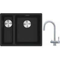 Franke Maris MRG 160-34-15SBL zlewozmywak 52x40 cm Fragranite czarny mat z baterią kuchenną Eos stal szlachetna (1250687268, 1200179979)