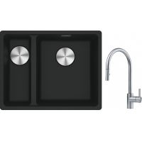 Franke Maris MRG 160-34-15SBL zlewozmywak 52x40 cm Fragranite czarny mat z baterią kuchenną Eos stal szlachetna (1250687268, 1150590045)