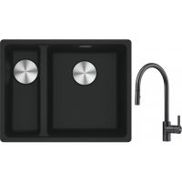 Franke Maris MRG 160-34-15SBL zlewozmywak 52x40 cm Fragranite czarny mat z baterią kuchenną Eos czarna stal szlachetna (1250687268, 1150613671)