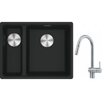 Franke Maris MRG 160-34-15SBL zlewozmywak 52x40 cm Fragranite czarny mat z baterią kuchenną Leda Neo stal szlachetna (1250687268, 1150590047)