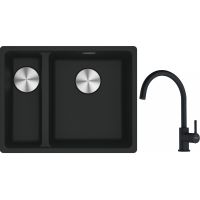 Franke Maris MRG 160-34-15SBL zlewozmywak 52x40 cm Fragranite czarny mat z baterią kuchenną Lina czarny mat (1250687268, 1150626019)