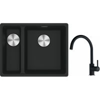 Franke Maris MRG 160-34-15SBL zlewozmywak 52x40 cm Fragranite czarny mat z baterią kuchenną Lina onyx (1250687268, 1150626020)