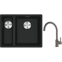 Franke Maris MRG 160-34-15SBL zlewozmywak 52x40 cm Fragranite czarny mat z baterią kuchenną Lina kamienny szary (1250687268, 1150626022)