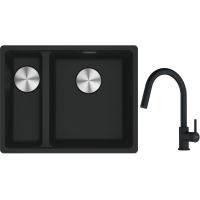 Franke Maris MRG 160-34-15SBL zlewozmywak 52x40 cm Fragranite czarny mat z baterią kuchenną Lina czarny mat (1250687268, 1150626053)
