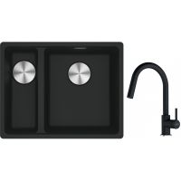 Franke Maris MRG 160-34-15SBL zlewozmywak 52x40 cm Fragranite czarny mat z baterią kuchenną Lina onyx (1250687268, 1150626055)