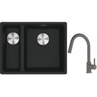 Franke Maris MRG 160-34-15SBL zlewozmywak 52x40 cm Fragranite czarny mat z baterią kuchenną Lina kamienny szary (1250687268, 1150626057)