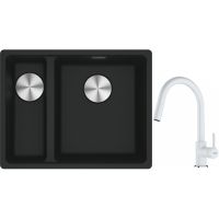 Franke Maris MRG 160-34-15SBL zlewozmywak 52x40 cm Fragranite czarny mat z baterią kuchenną Lina biały polarny (1250687268, 1150626081)